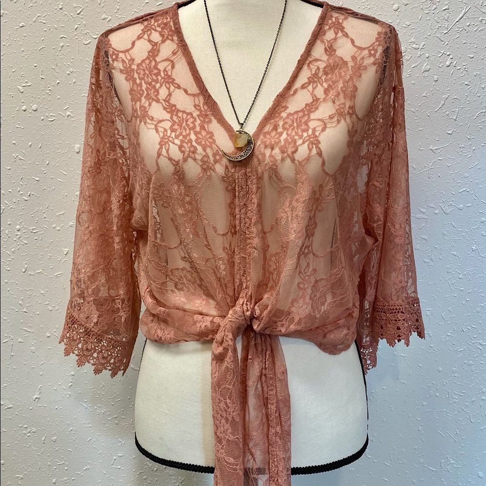 Pink boho lace cover up